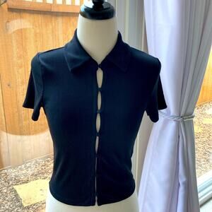 Abercrombie & Fitch Black Cropped Ribbed Knit Button-Down Top Size S